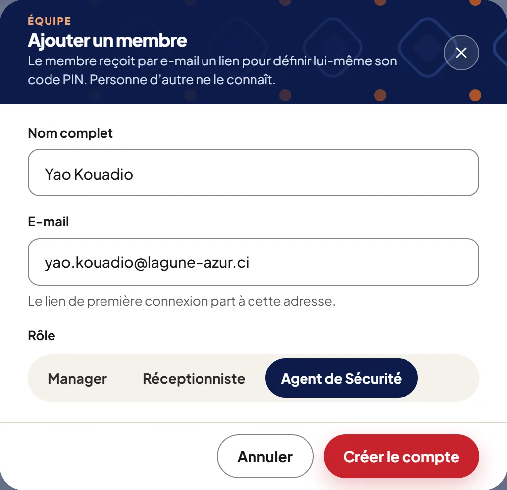 La création d’un compte.