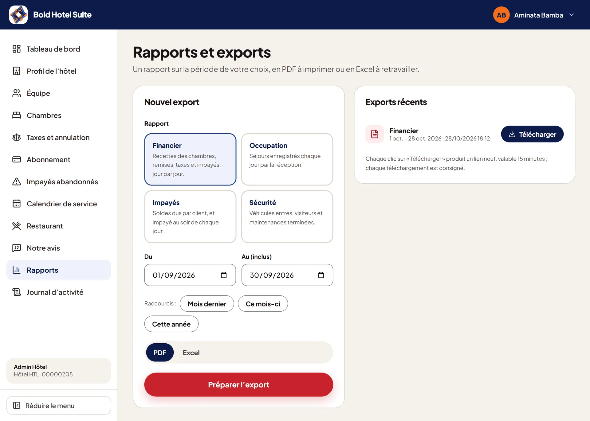 Un nouvel export et un export financier prêt à télécharger.