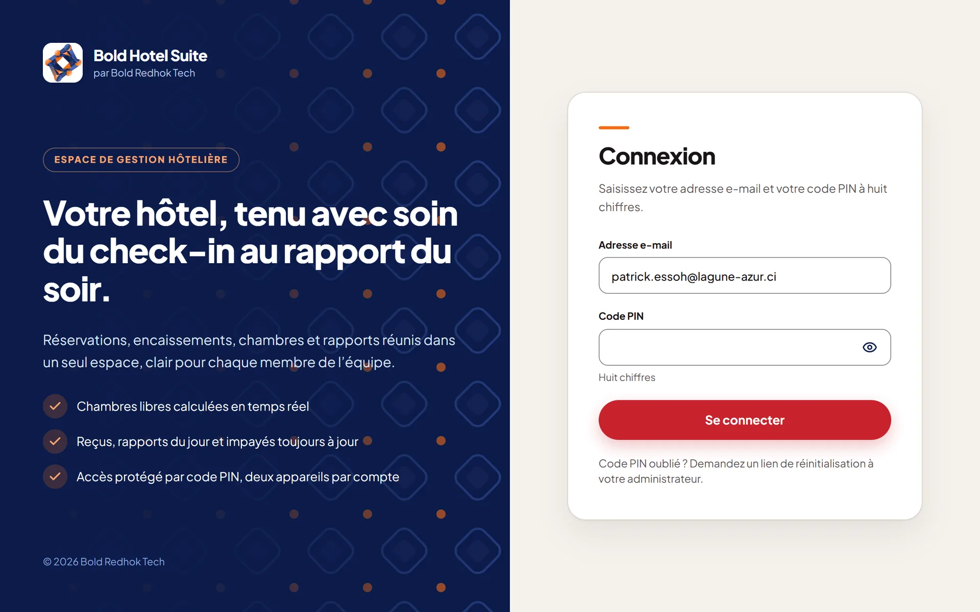 L’écran de connexion.