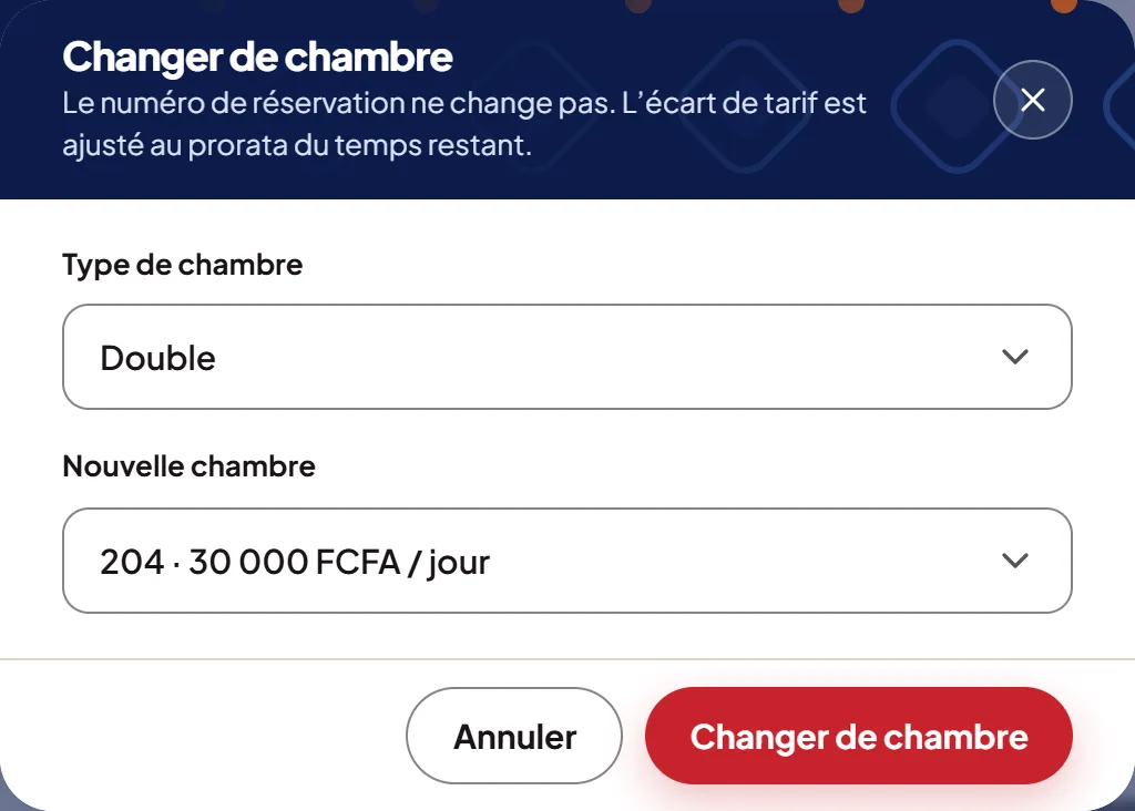 Le changement de chambre.