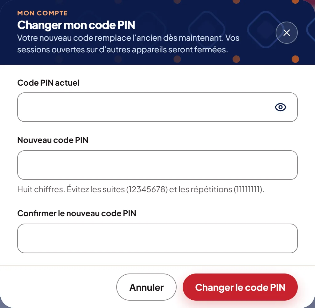 Le changement du code PIN.