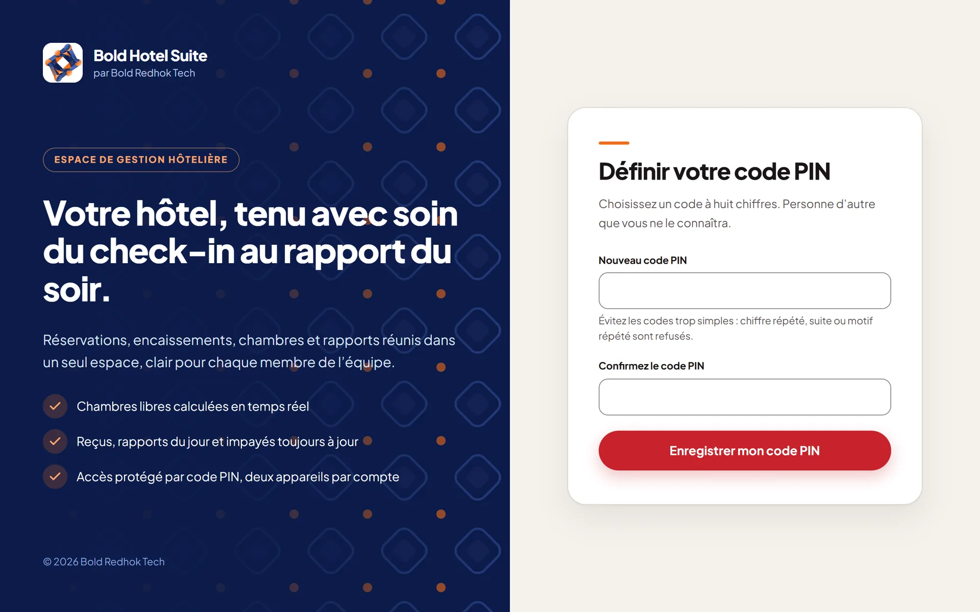 L’écran ouvert par le lien reçu par e-mail.